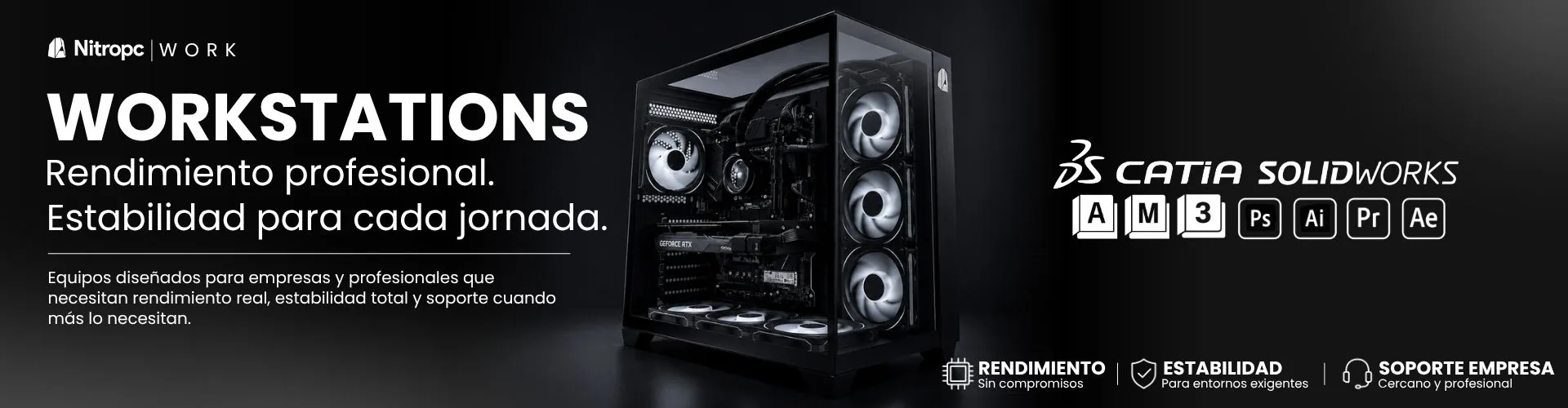 Nitropc Work · Workstations con rendimiento profesional y estabilidad para cada jornada
